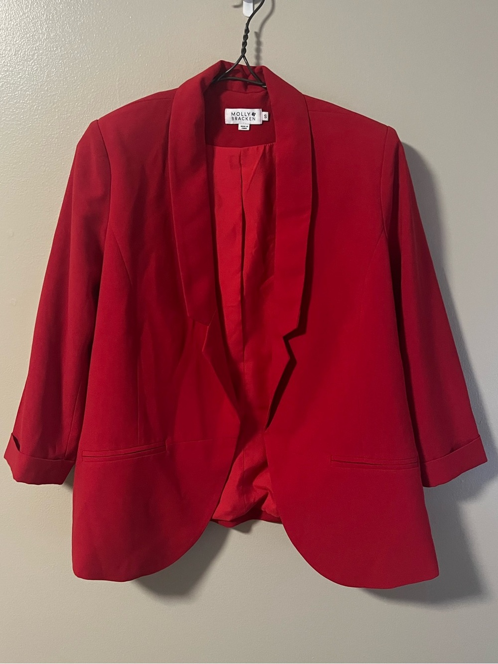 Molly Bracken Red Quarter Sleeve Blazer Small